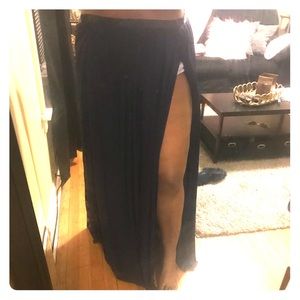 Navy blue long two split skirt